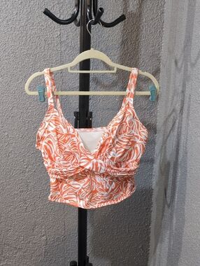 Lands' End Orange and White Leaf-Print Crop Tank